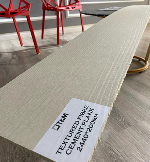 Textured Fibre Cement Planks Size : 2.4M x 0.2M x 8mm Plank Size : 2440 x 200 x 8mm